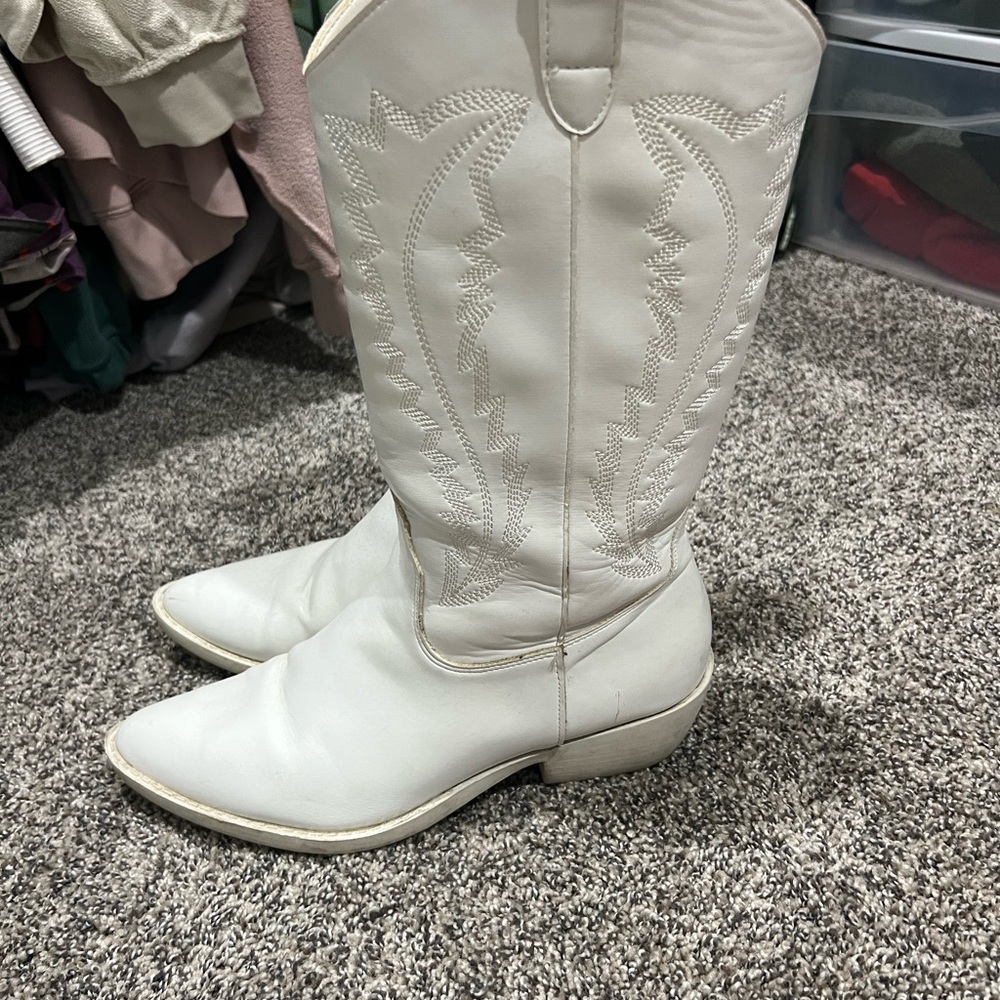 Madden Girl White Heeled Boots with Western Flair